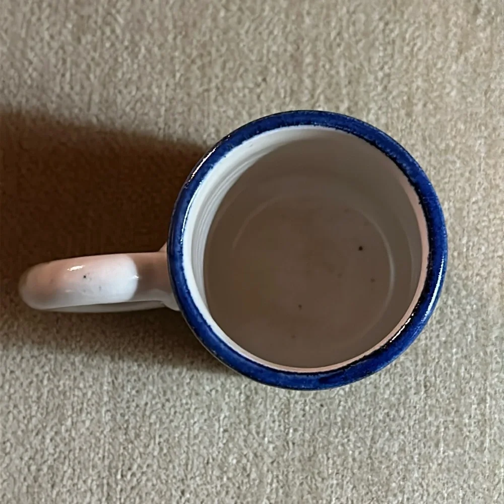 DEBBIE DEAN Small Handmade Signed Folk Art Blue/White Pottery Mini Mug 2.5”